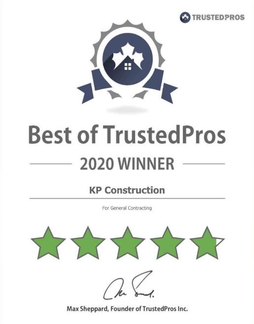 Logo of Best of TrustedPros 2020 Winner for General Construction awarded to KP Construction